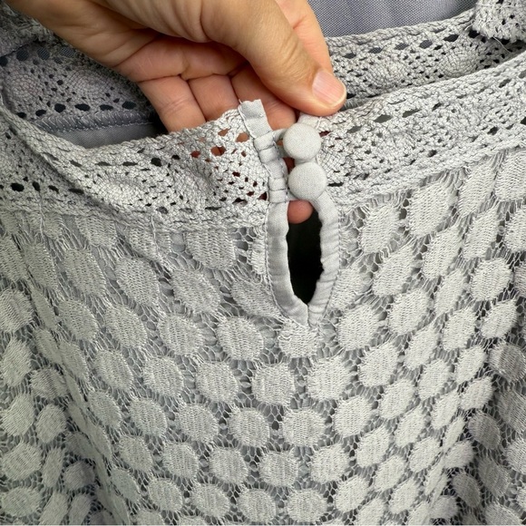 NWT Solitaire Gray Embroidered Boho Top Square Neckline 3/4 Tie Sleeves Size XL - Picture 5 of 12